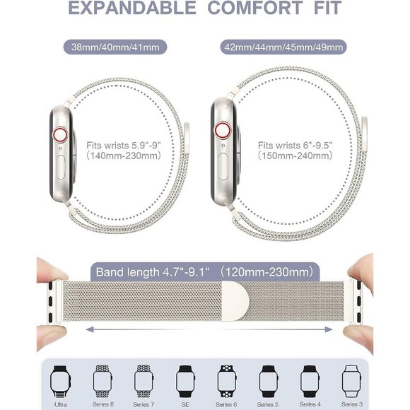 Women Stainless Steel Milanese Loop Apple Watch Magnetic Clasp Replacement Band - Picture 5 of 9